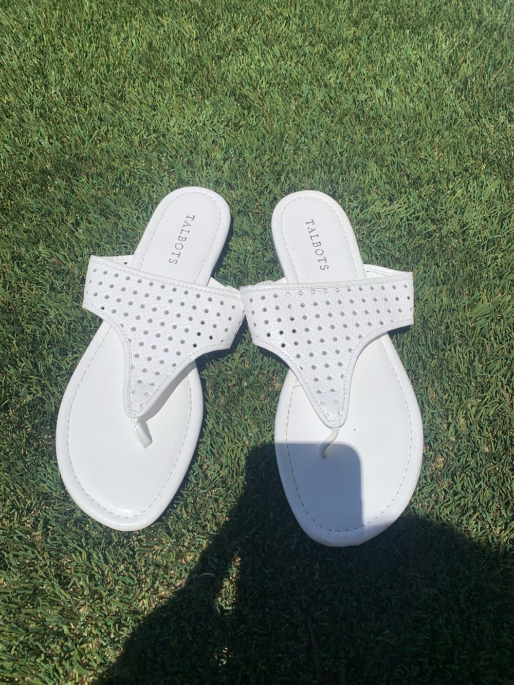 Talbots White Perforated Leather Thong Sandals
